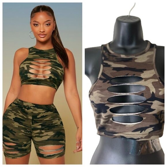 Camo Print Cut Out Tank Top - Picture 1 of 3
